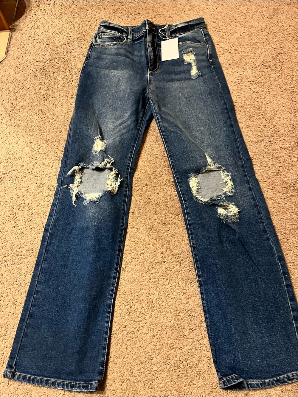 Sneak Peek Dark Blue Distressed Straight-Leg Jeans